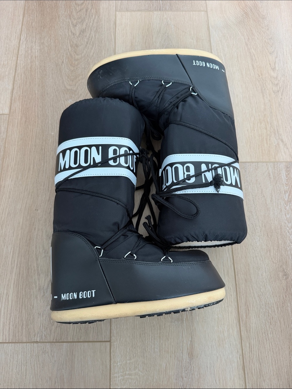 Moon Boot Black and Cream Nylon Insulated Snow Boots